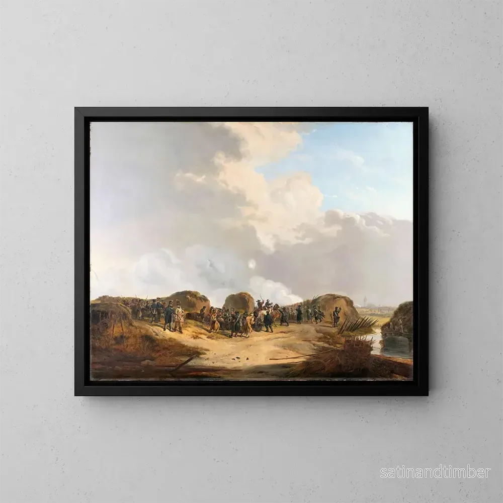 Reproduktion av målningen av den halvmåne som byggdes under belägringen av Naarden, april 1814 – Pieter Gerardus van Os Reproduktion av målningen av den halvmåne som byggdes under belägringen av Naarden, april 1814 – Pieter Gerardus van Os