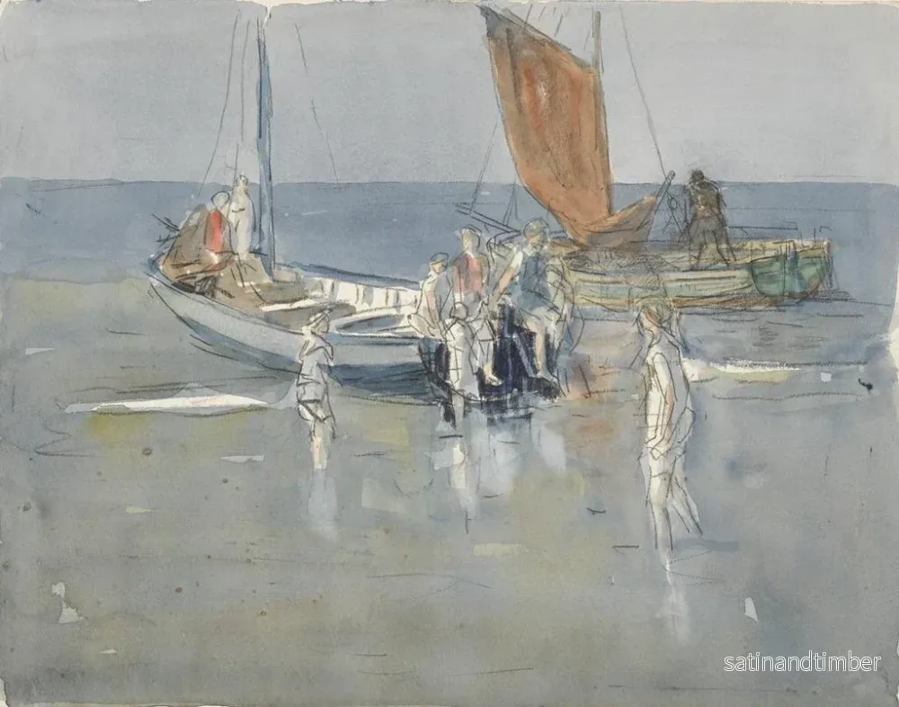 Reproduktion av målningen Båtar för fiske på stranden i Scheveningen - Johan Antonie de Jonge - Bild 2