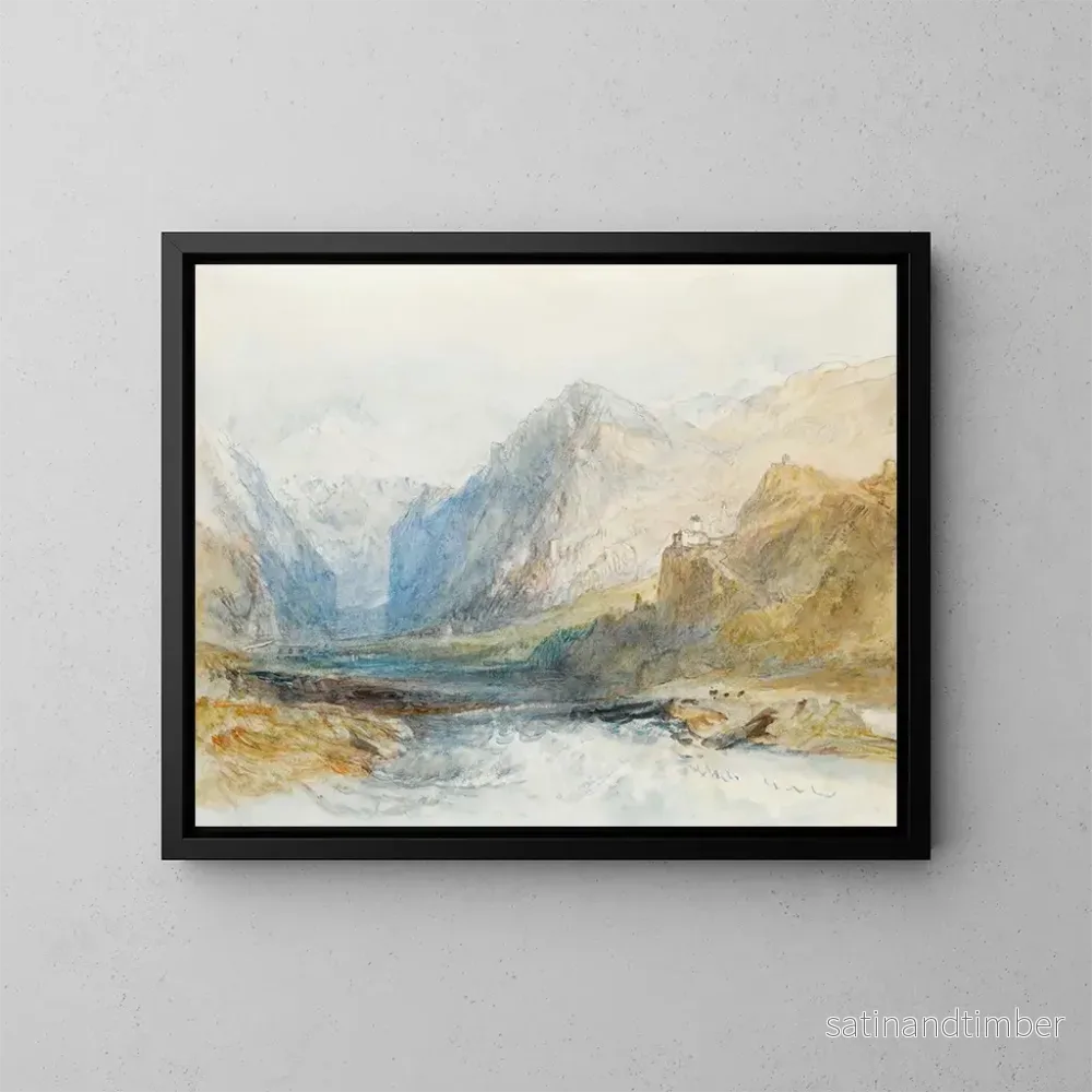 Reproduktion av målningen La vallée de Domleschg vue vers le nord vers le gouffre de Rothenbrunnen - Joseph Mallord William Turner