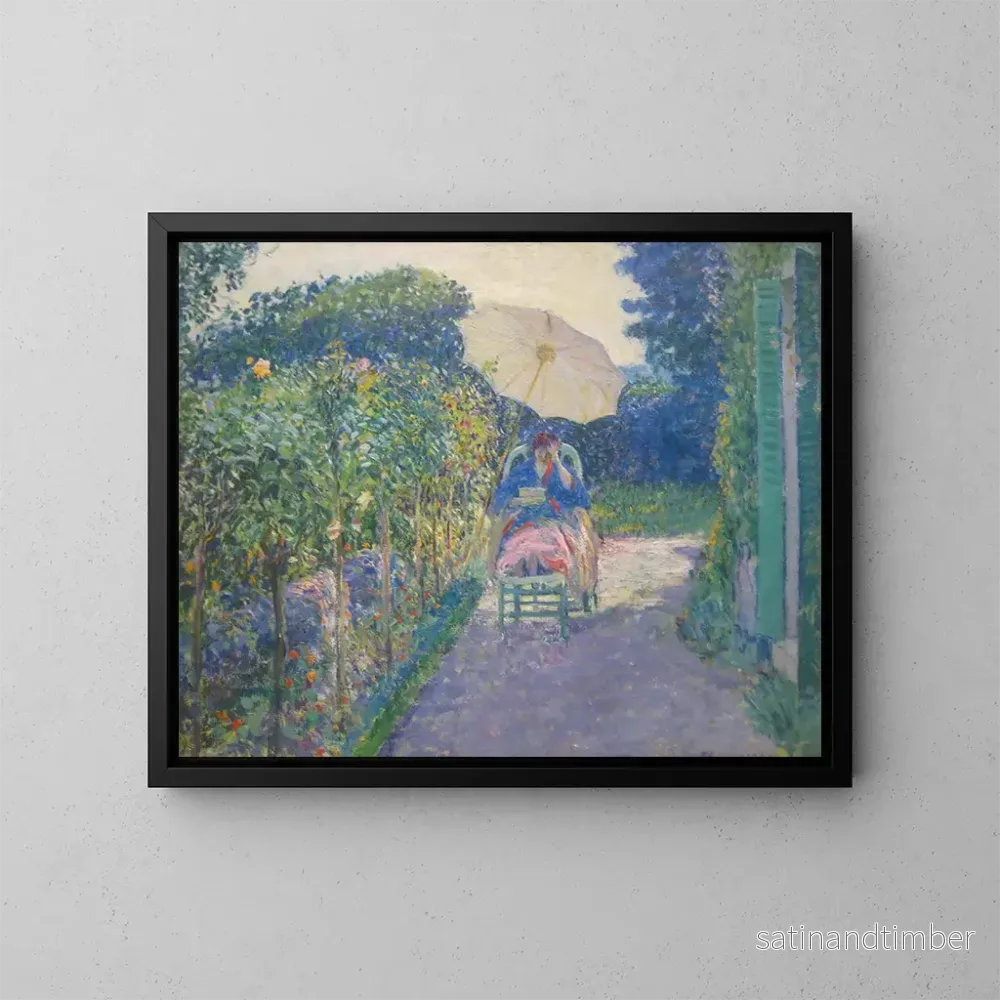 Reproduktion av målningen av en sittande kvinna i en trädgård - Frederick Carl Frieseke