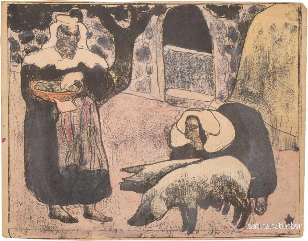 Reproduktion av målningen Bretonsk målning som matar grisarna - Émile Bernard - Bild 2