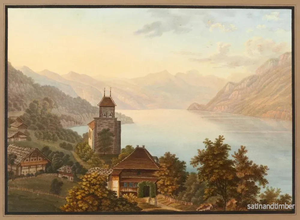 Reproduktion av målningen av Vue de l'église et du village de Ringgenberg au lac de Brienz - Heinrich Meichelt - Bild 2