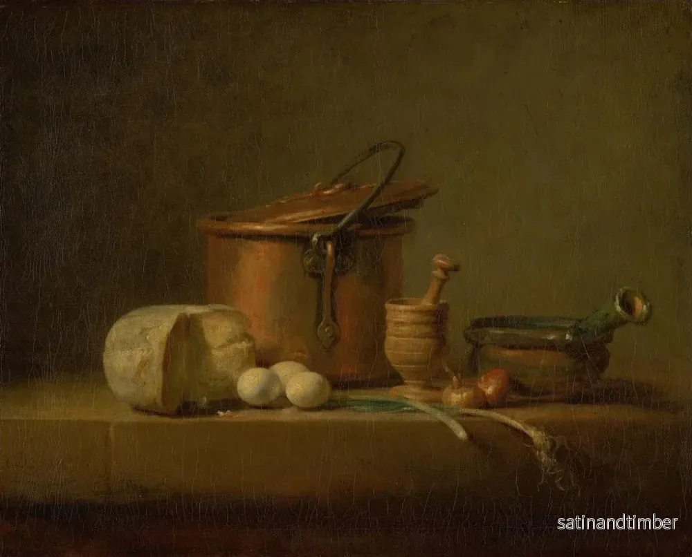 Reproduktion av målningen av naturtavla med kopparkruka, ost och ägg - Jean Siméon Chardin - Bild 2