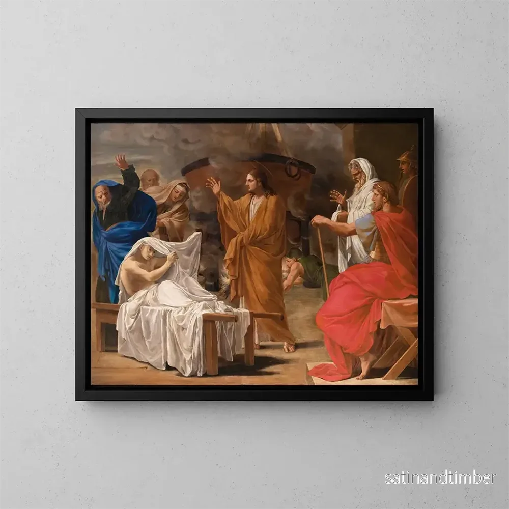 Reproduktion av målningen av Kristus som uppstår, den väckta sonen till Naïns änka - Eustache Le Sueur's cirkel