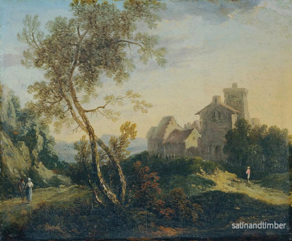 Reproduktion av målningen av ett idylliskt landskap med träd och en befäst by vid skymningen - Johann Christian Brand - Bild 2