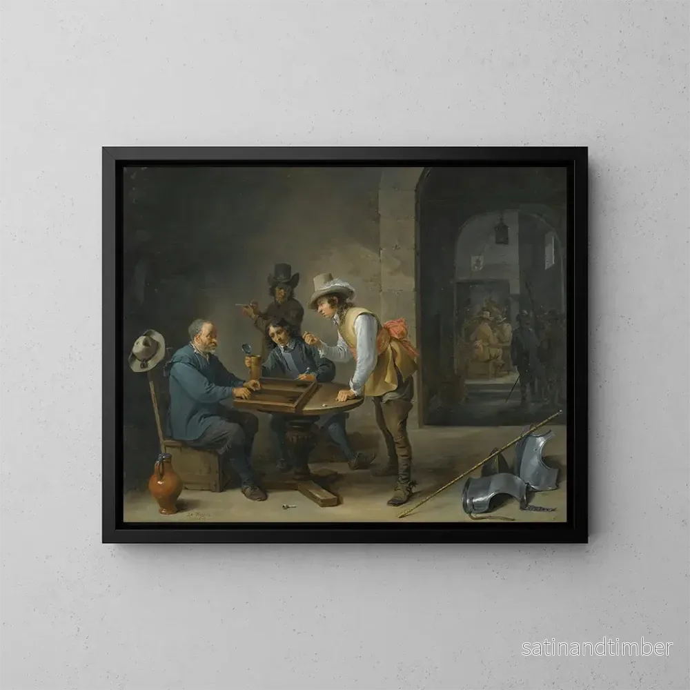 Reproduktion av målningen En scen från en vakt med spelare av trictrac i förgrunden – David Teniers den yngre Reproduktion av målningen En scen från en vakt med spelare av trictrac i förgrunden – David Teniers den yngre
