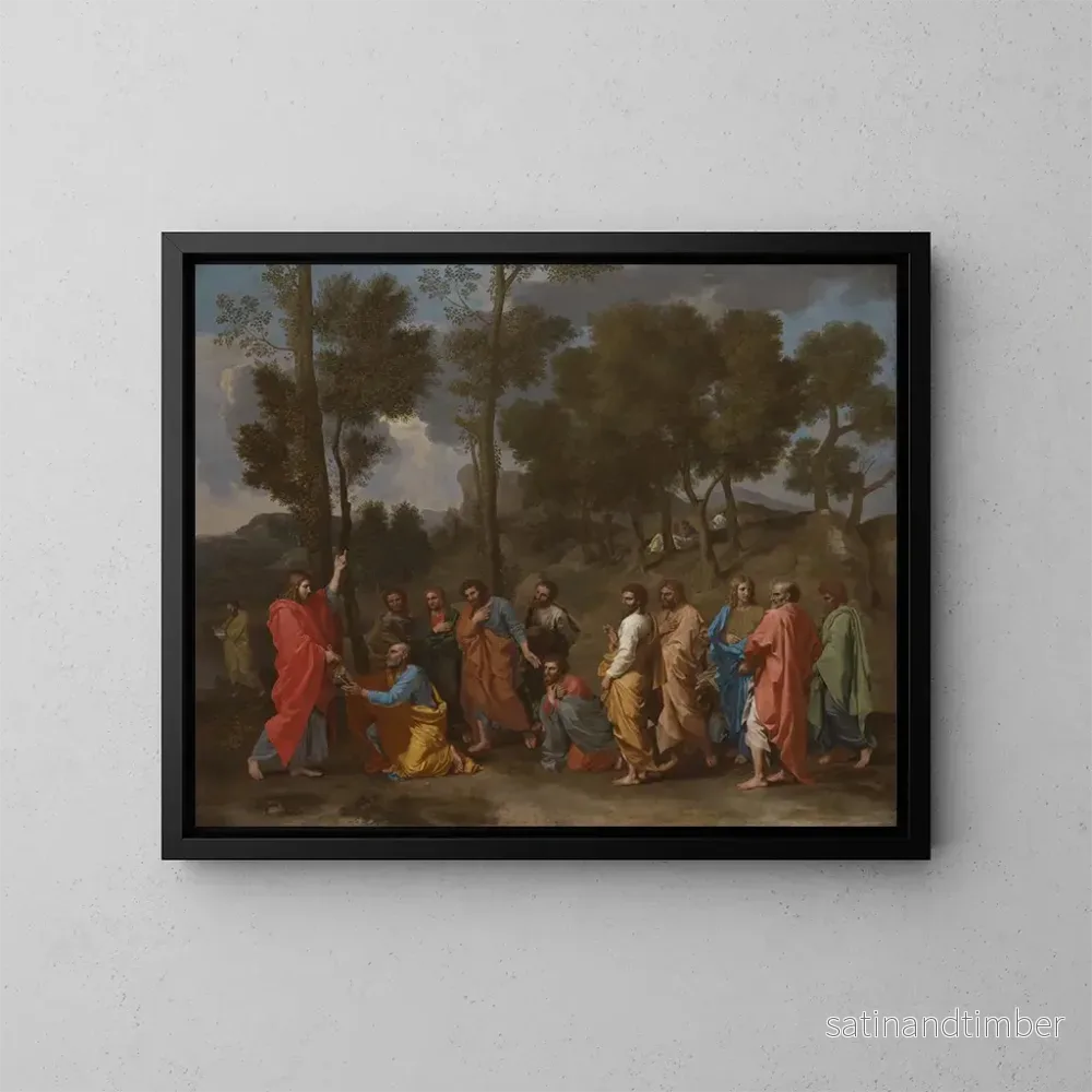 Reproduktion av målningen Le sacrement de l'ordination: le Christ remettant les clés à saint Pierre - Nicolas Poussin