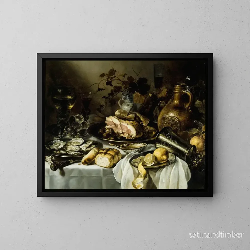 Reproduktion av målningen av naturtavla med skinka - Pieter Claesz