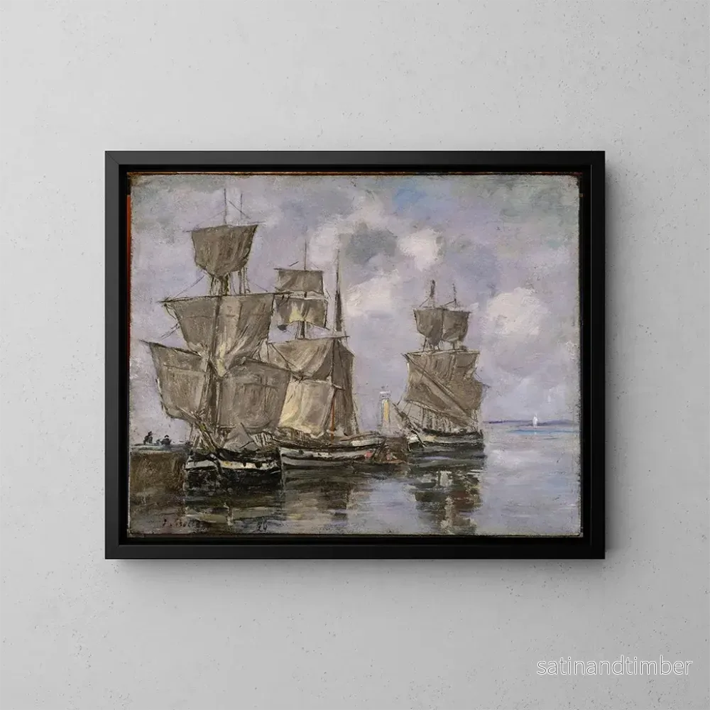 Reproduktion av målningen av fartyg i hamnen i Honfleur - Eugène Boudin