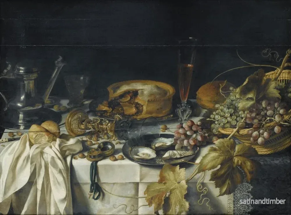 Reproduktion av målningen Naturstilleben med en korg med druvor, en tennkanna och ett ur - Pieter Claesz - Bild 2