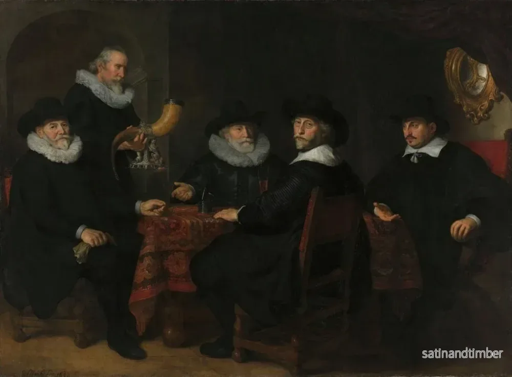 Reproduktion av målningen av fyra guvernörer för den civila gardet av arquebusiers i Amsterdam 1642 - Govert Flinck - Bild 2
