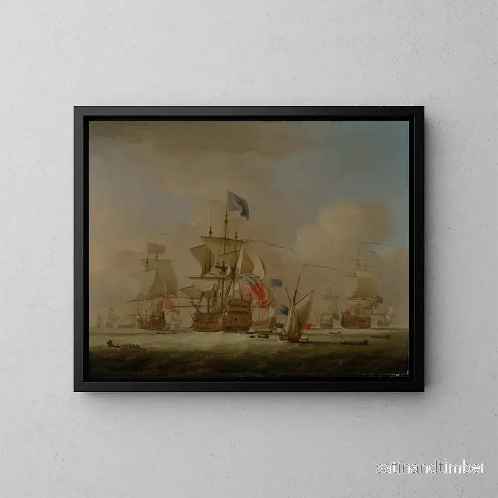 Reproduktion av målningen Men of War och en Sloop - Peter Monamy