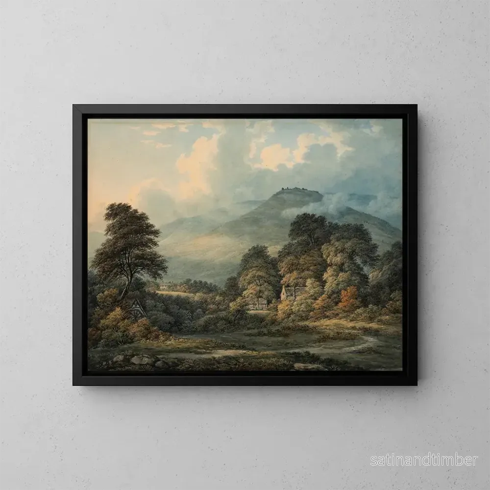 Reproduktion av målningen av landskap med fjärran berg - John Glover