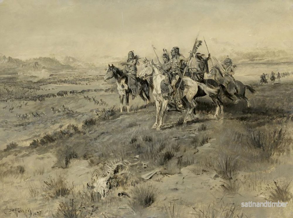 Reproduktion av målningen Före ankomsten av den vita mannen, indianjakt - Charles Marion Russell - Bild 2