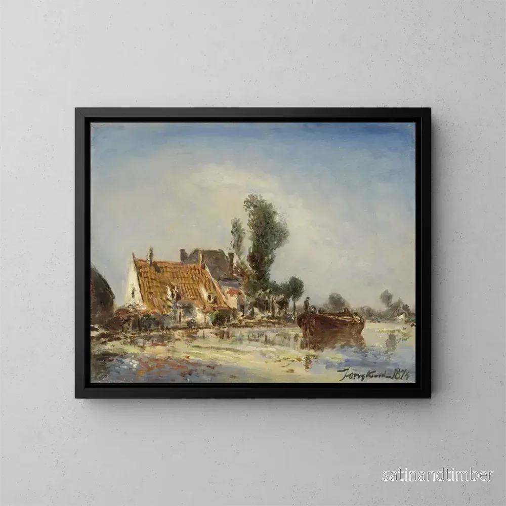 Reproduktion av målningen Hus vid en kanal nära Crooswijk – Johan Barthold Jongkind Reproduktion av målningen Hus vid en kanal nära Crooswijk – Johan Barthold Jongkind