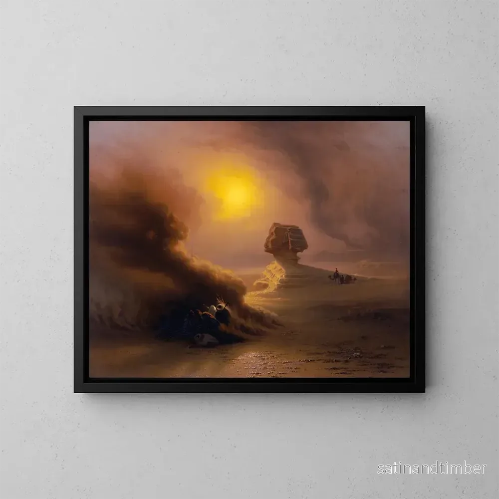 Reproduktion av målningen En överraskande karavan av sandstorm framför Sphinxen - Johann Jakob Frey