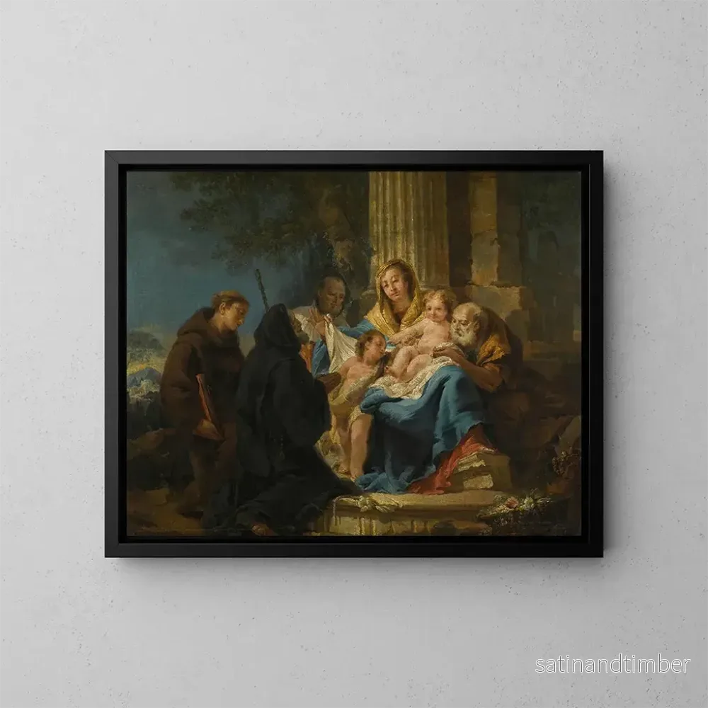 Reproduktion av målningen La Sainte Famille avec saint François de Paule et un saint franciscain - Francesco Lorenzi