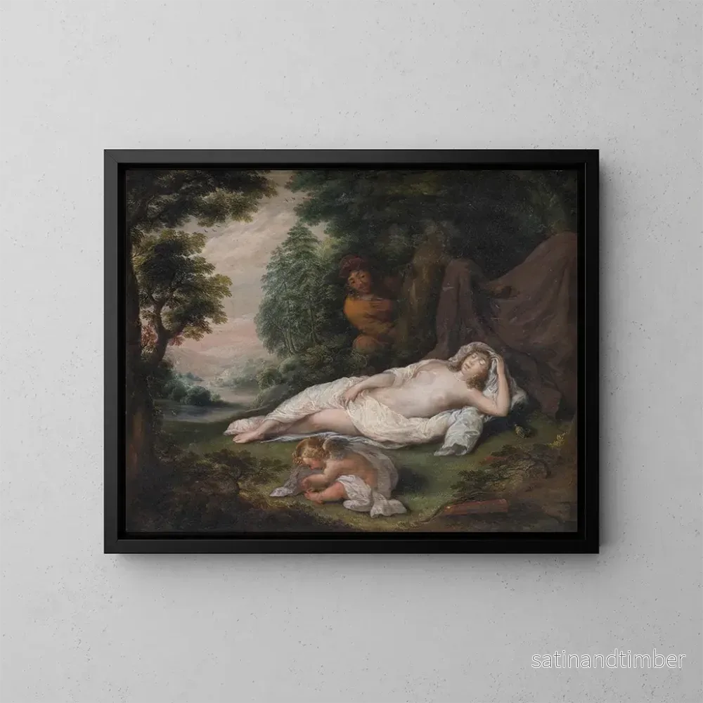 Reproduktion av målningen Nymphe endormie observée par un homme - Laurentius de Neter