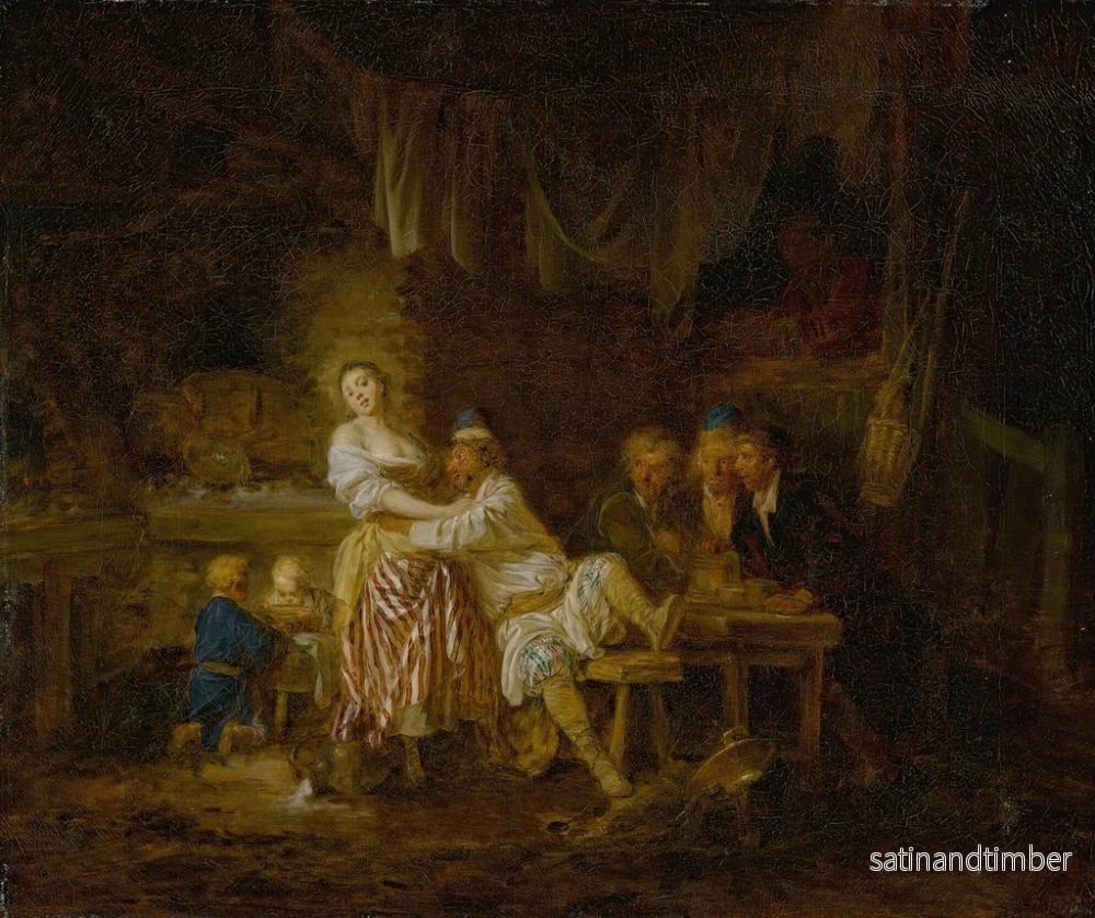 Reproduktion av målningen En grupp av personer samlade i en taverna med en servitris och en luderisk ägare i mitten - Jean-Baptiste Leprince - Bild 2