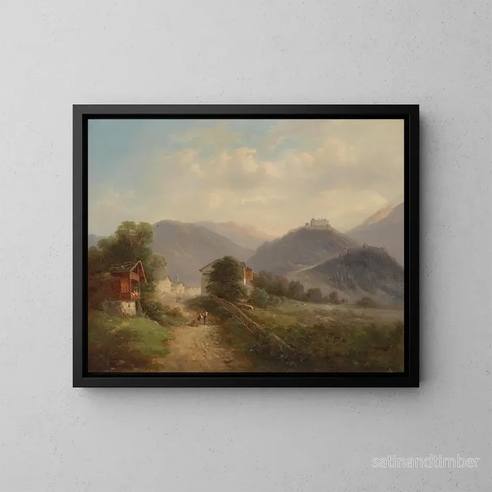 Reproduktion av målningen Vue över Hohenwerfen-fästningen i Pongau - Gustav Barbarini
