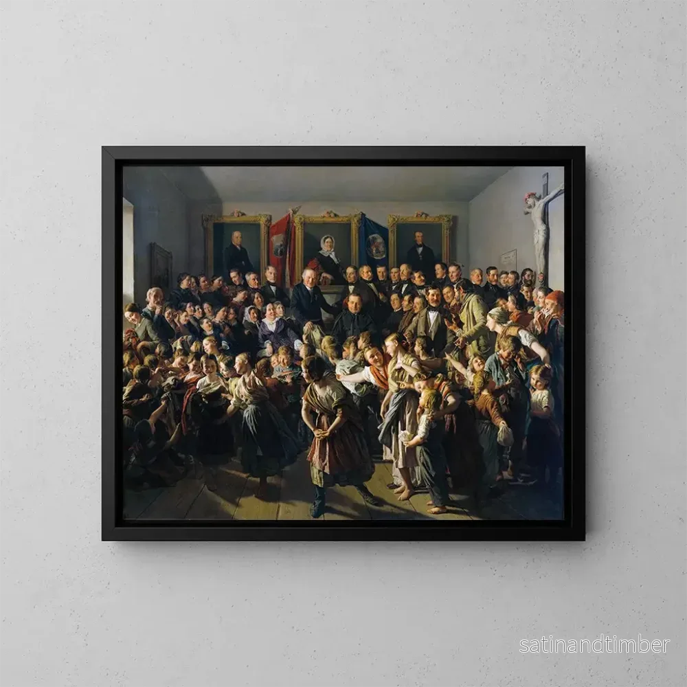 Reproduktion av målningen Barn till fattiga familjer får hjälp av kommunen i Spittelberg vid Saint-Michel med vinterkläder. – Ferdinand Georg Waldmüller Reproduktion av målningen Barn till fattiga familjer får hjälp av kommunen i Spittelberg vid Saint-Michel med vinterkläder. – Ferdinand Georg Waldmüller