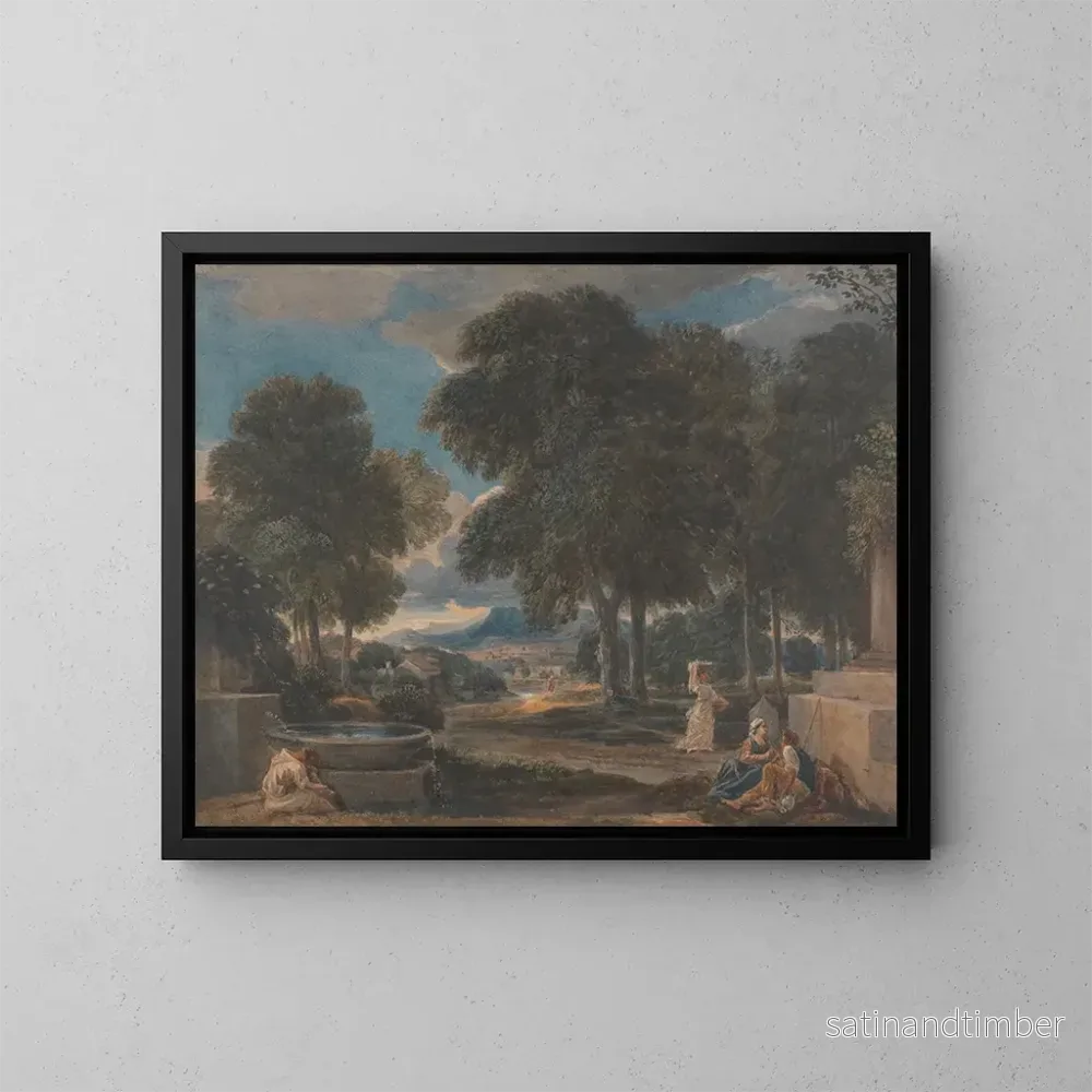 Reproduktion av målningen Landskap med en man som tvättar fötterna vid en fontän efter Poussin – David Cox Reproduktion av målningen Landskap med en man som tvättar fötterna vid en fontän efter Poussin – David Cox