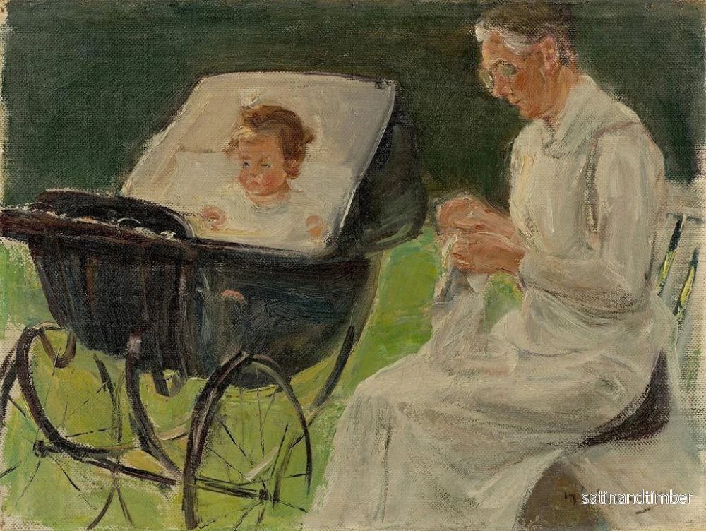 Reproduktion av målningen La petite-fille de l'artiste med sin barnflicka i Wannsee-trädgården - Max Liebermann - Bild 2