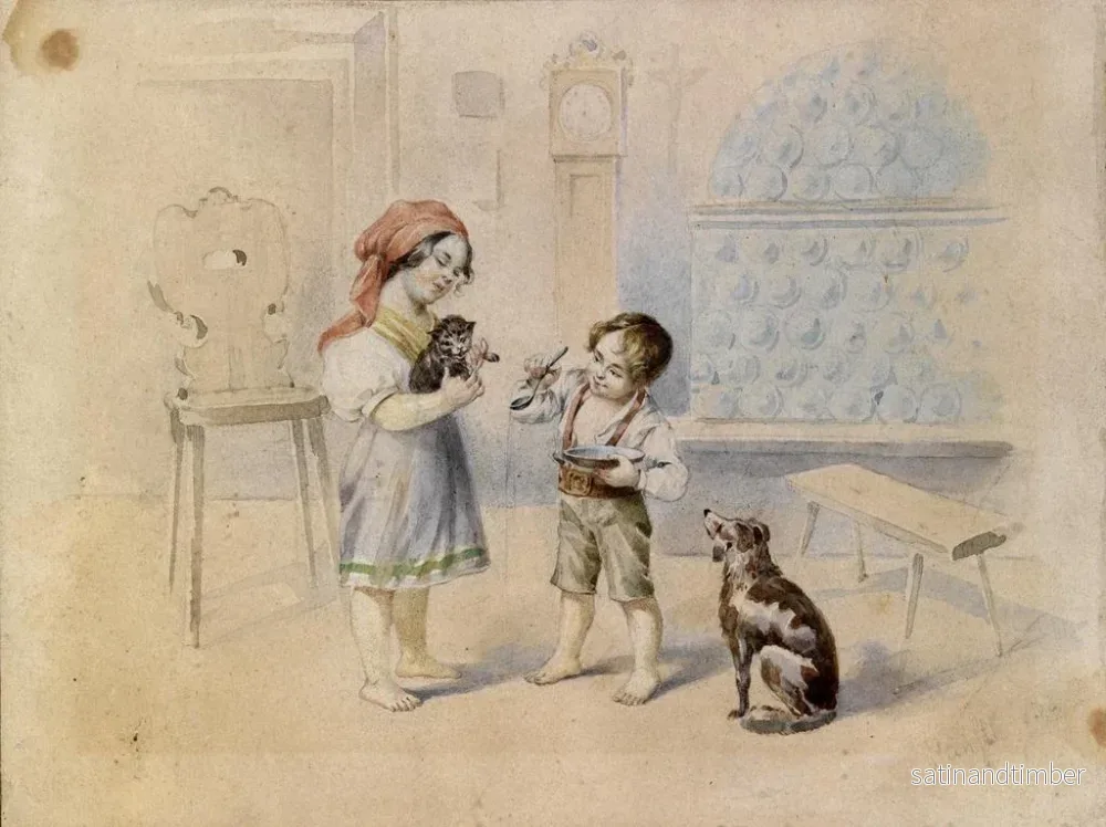 Reproduktion av målningen av boningsrum med spis i fajans och barn - Johann Matthias Ranftl - Bild 2