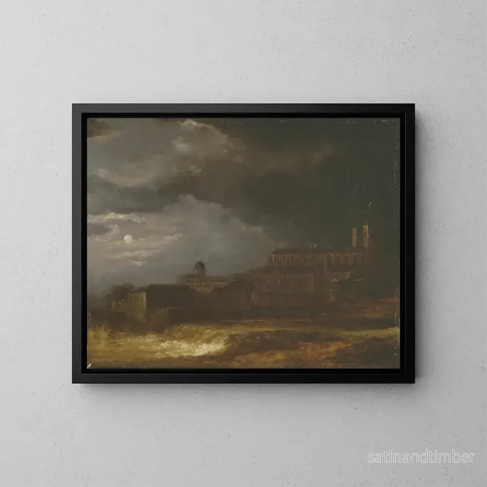 Reproduktion av målningen Vue du paysage d'Uppsala au clair de lune - Carl Johan Fahlcrantz