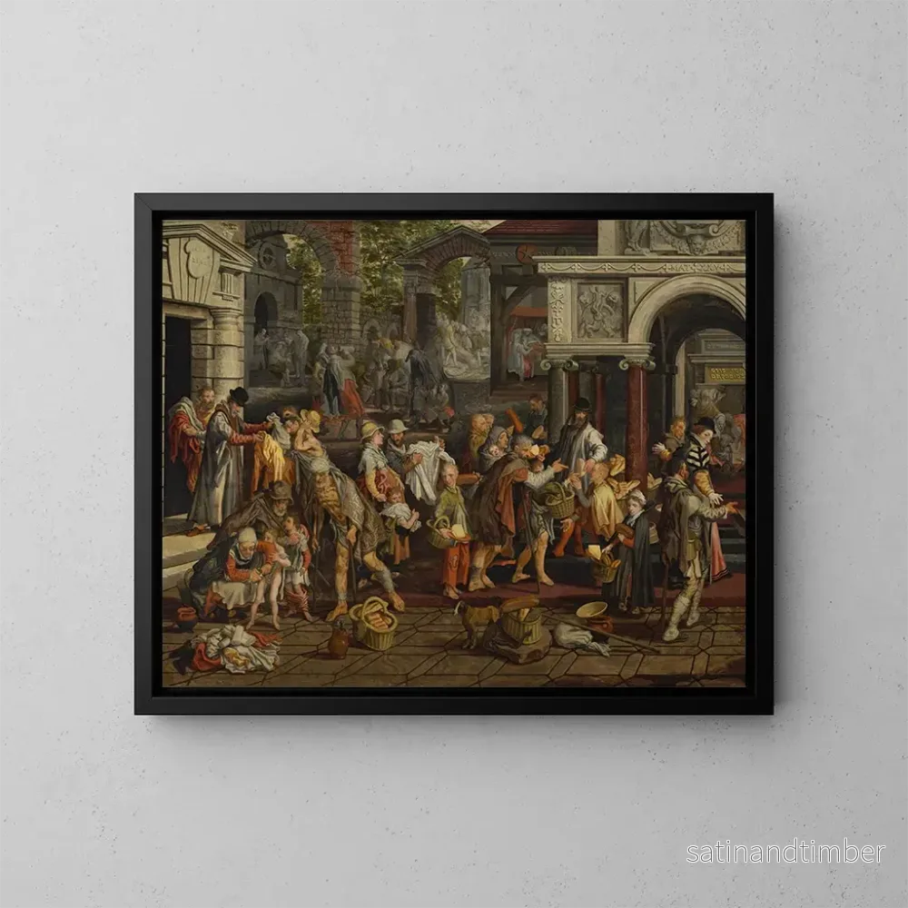 Reproduktion av målningen av de kristna barmhärtighetsverken - Pieter Aertsen