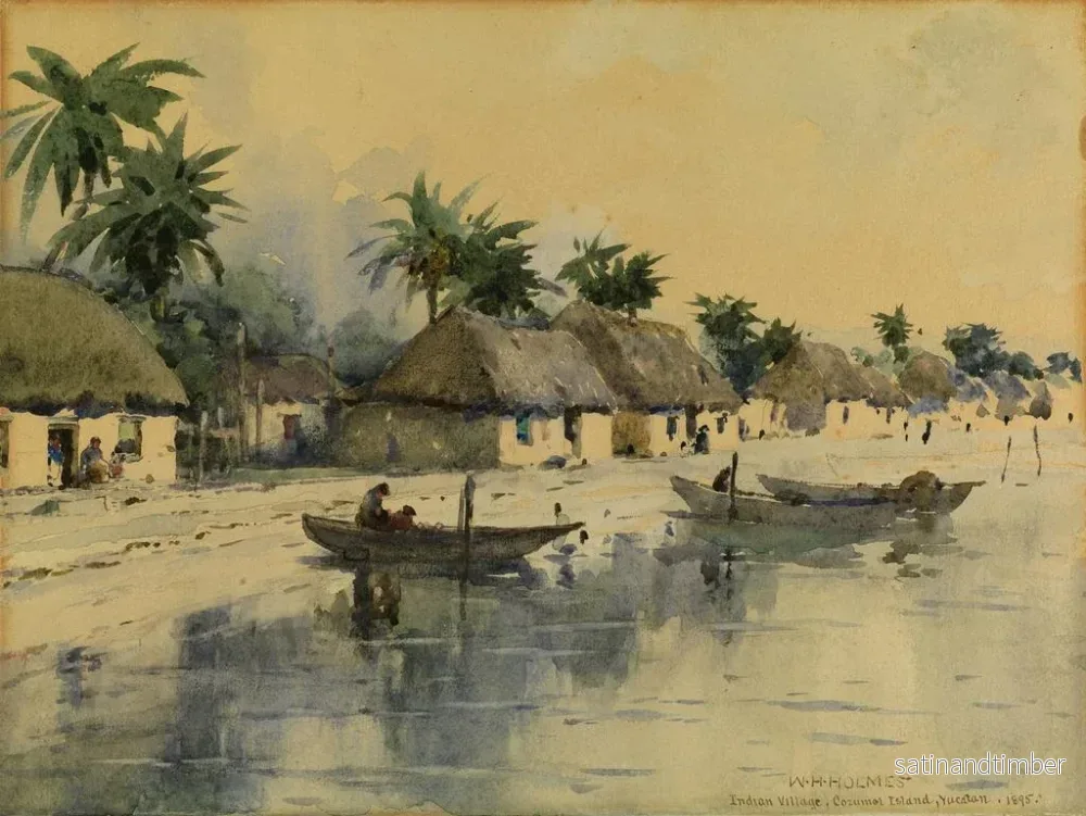 Reproduktion av målningen av by, Cozumelön, Yucatán - William Henry Holmes - Bild 2