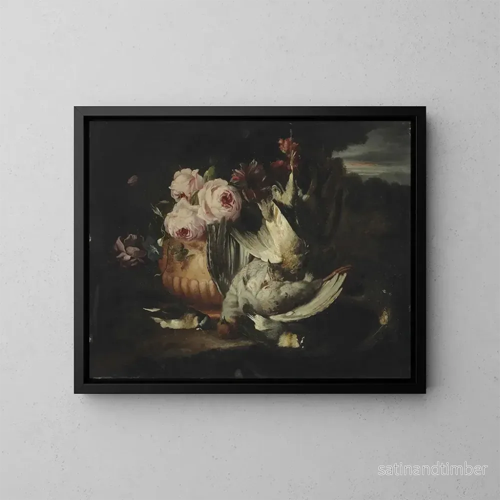 Reproduktion av målningen Blommor i en lerkruka med dött vilt - Franz Werner von Tamm
