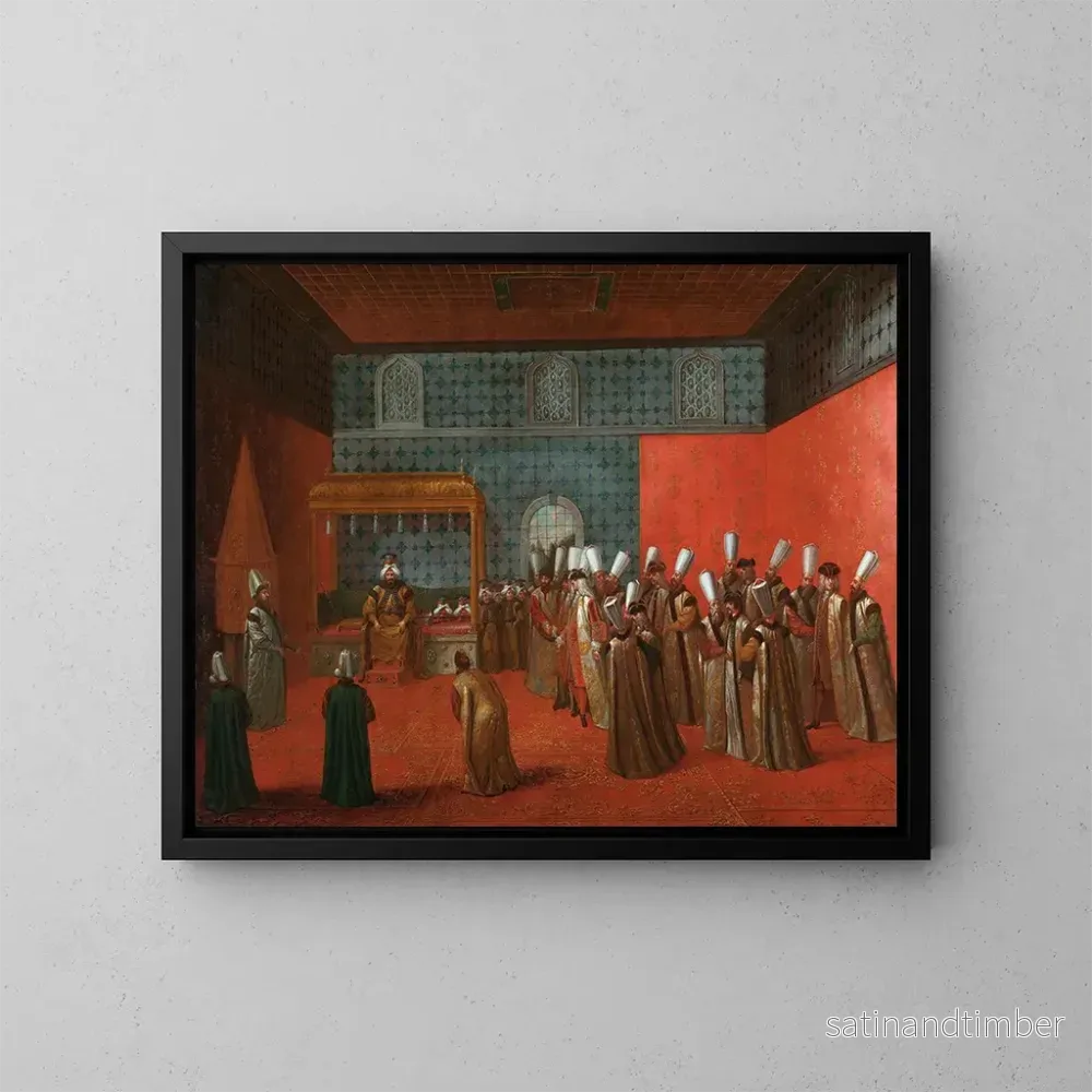 Reproduktion av målningen av ambassadör Cornelis Calkoen vid sitt audiens hos sultan Ahmed III – Jean-Baptiste Vanmour Reproduktion av målningen av ambassadör Cornelis Calkoen vid sitt audiens hos sultan Ahmed III – Jean-Baptiste Vanmour