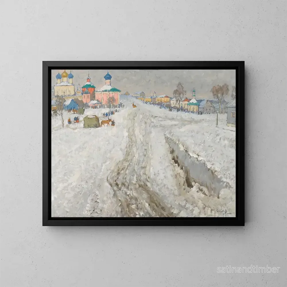 Reproduktion av målningen av rysk stad under snöfall - Konstantin Ivanovich Gorbatov