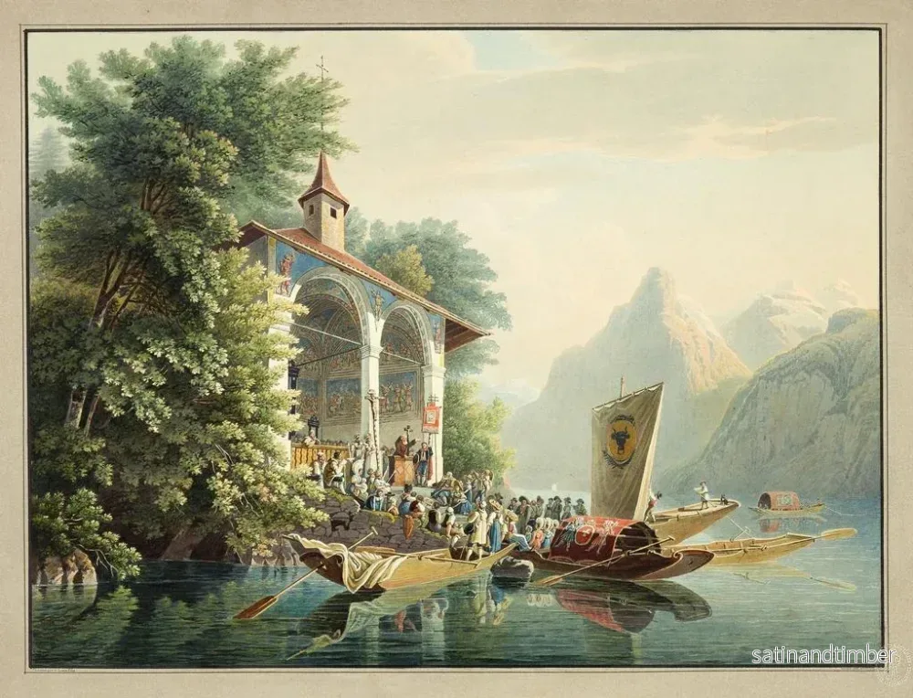 Reproduktion av målningen La chapelle de Guillaume Tell sur le lac des Quatre-Cantons - Gabriel Lory le Jeune - Bild 2