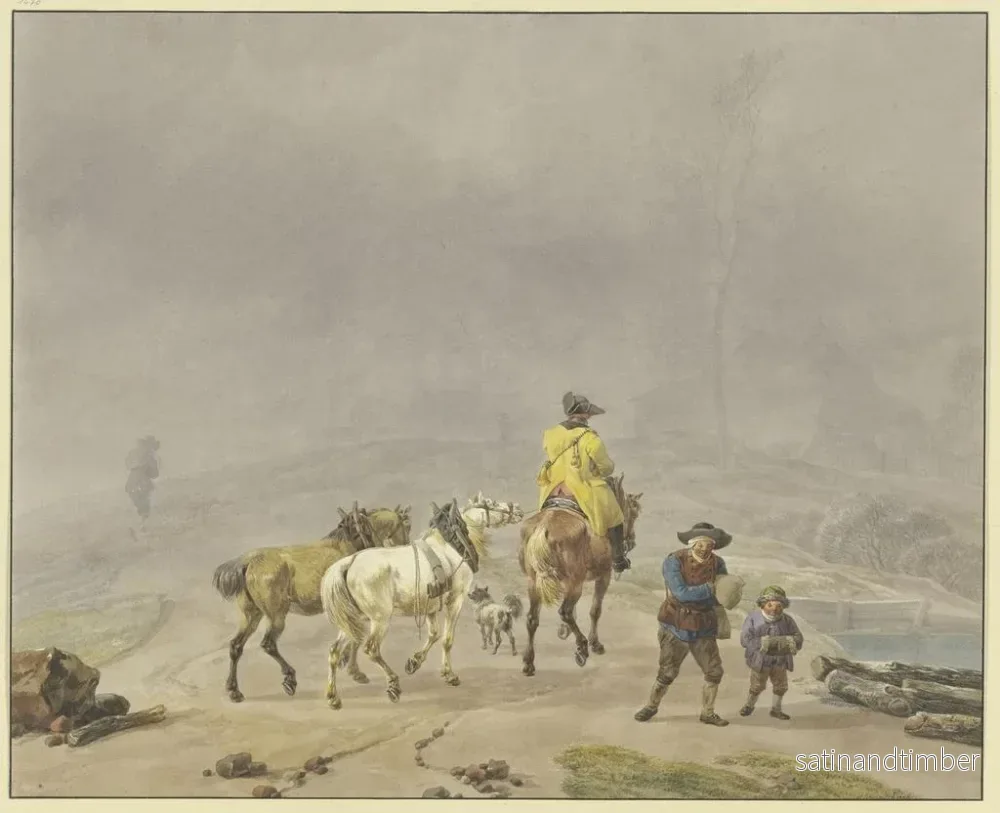 Reproduktion av målningen Postillon à cheval med två hästar i en vinterscen - Wilhelm von Kobell - Bild 2