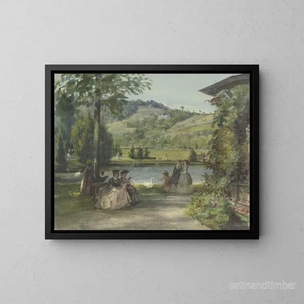 Reproduktion av målningen Landskapsbild av park med damm och svanar - Karl Friedrich Johann von Müller