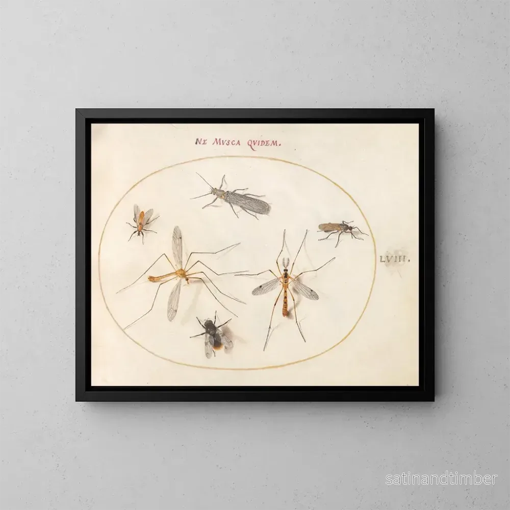 Reproduktion av målningen Platine 58 En bi och fem andra insekter - Joris Hoefnagel