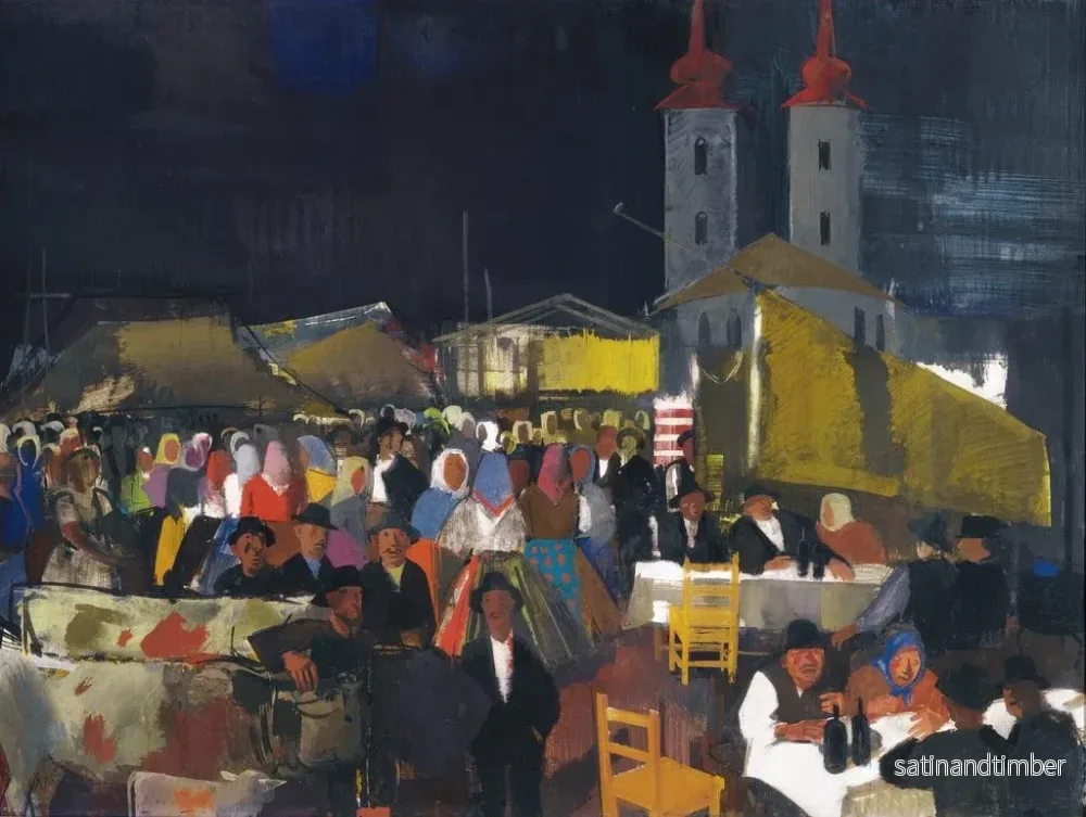 Reproduktion av målningen Figurer på en bymarknad - Vilmos Aba-Novák - Bild 2