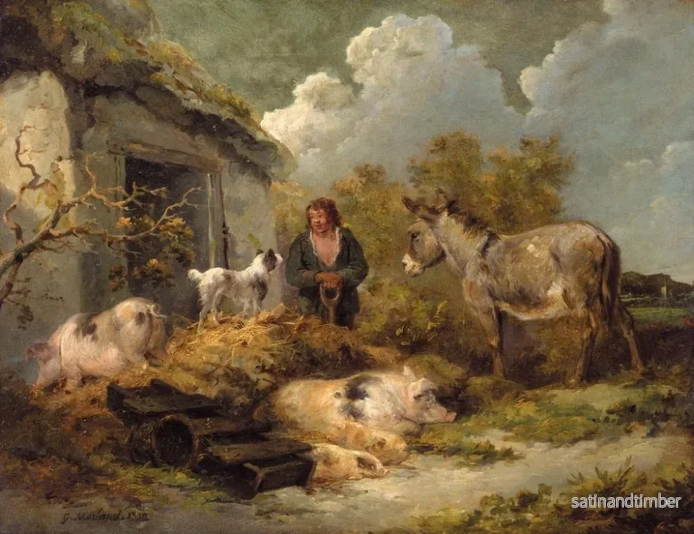 Reproduktion av målningen En lantpojke med en åsna, grisar och en herdehund - George Morland - Bild 2