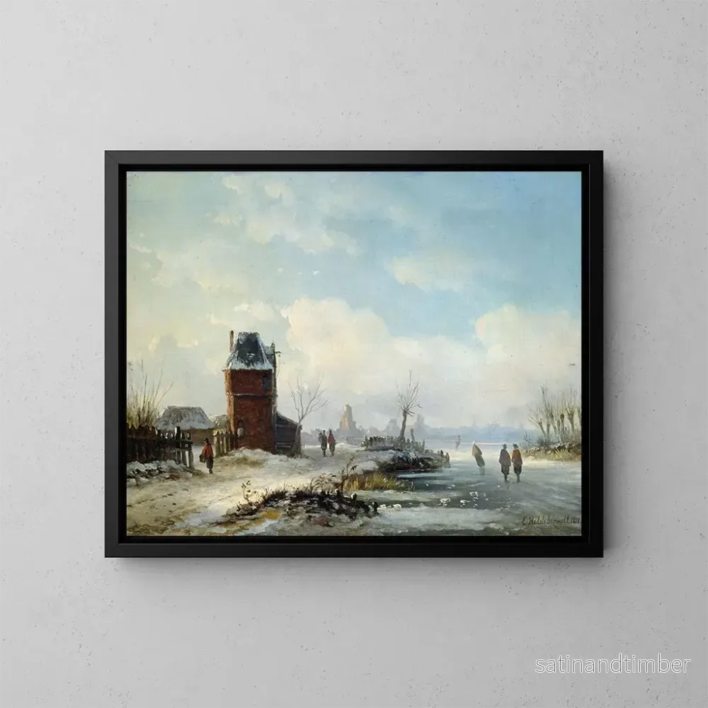Reproduktion av målningen av vinterkanallandskap med utsikt över en holländsk stad – Eduard Hildebrandt Reproduktion av målningen av vinterkanallandskap med utsikt över en holländsk stad – Eduard Hildebrandt