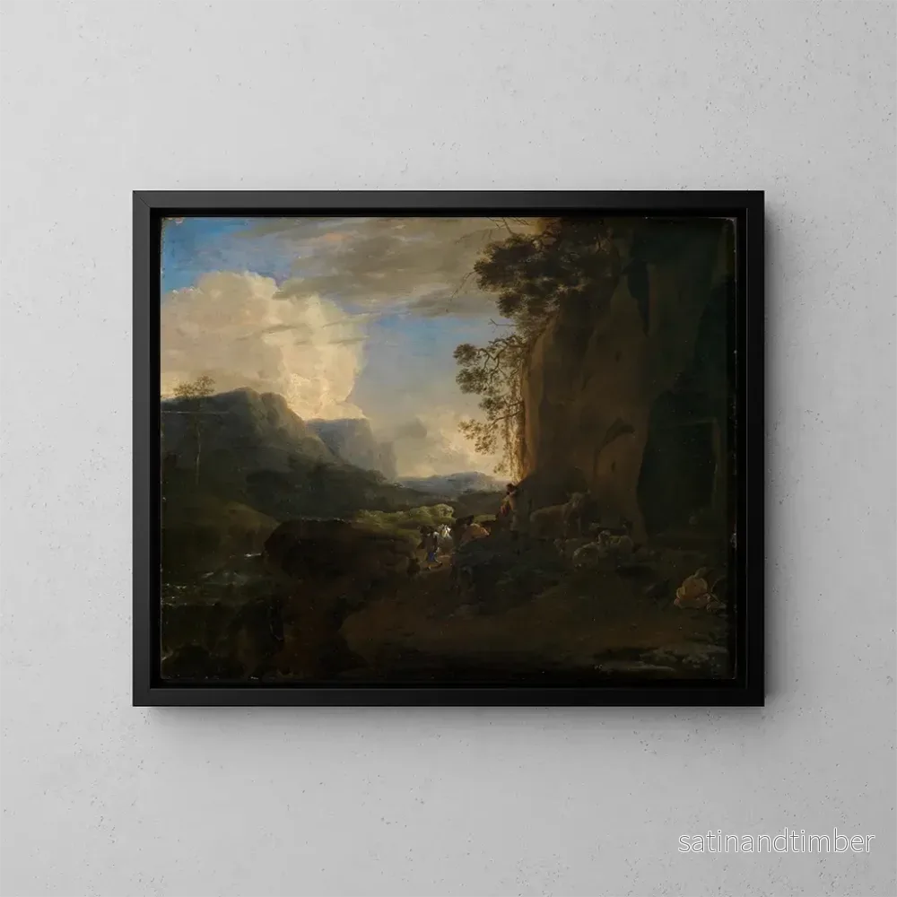 Reproduktion av målningen Vallée montagneuse rocheuse avec ruisseau et groupe de bergers – Jan Asselijn Reproduktion av målningen Vallée montagneuse rocheuse avec ruisseau et groupe de bergers – Jan Asselijn