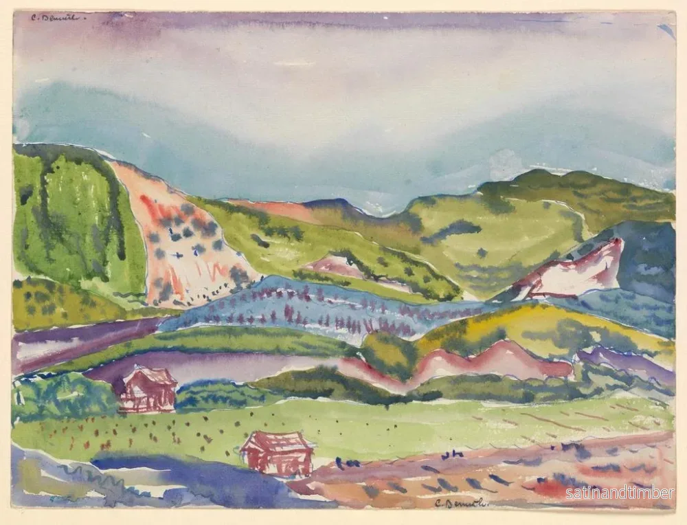 Reproduktion av målningen av berg med röd hus - Charles Demuth - Bild 2