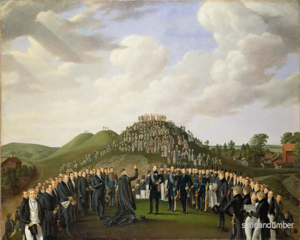 Reproduktion av målningen av kung Karl XIV Johan som besöker gravhögarna i Gamla Uppsala 1834 - Johan Way - Bild 2