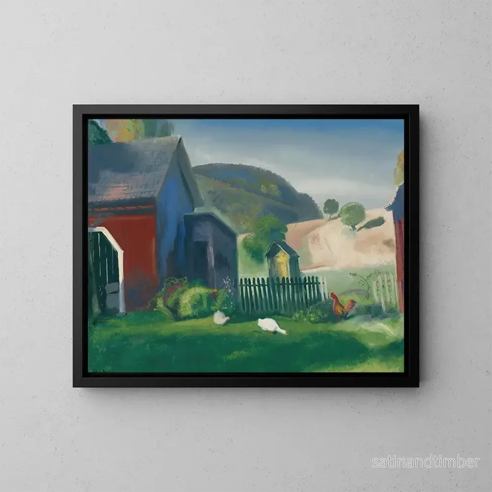 Reproduktion av målningen La Ferme et les Poules - George Wesley Bellows