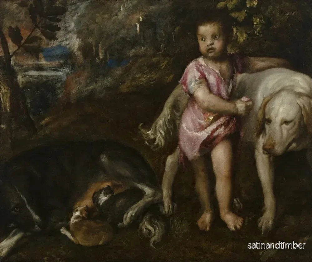 Reproduktion av målningen pojke med hundar i ett landskap - Titian - Bild 2