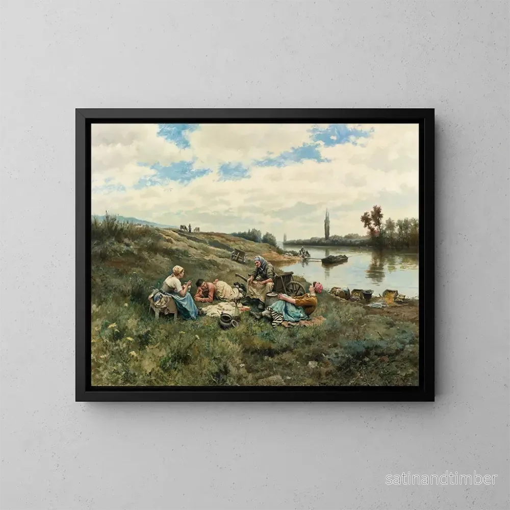 Reproduktion av målningen Efter en lunch vid Seine-bryggorna - Daniel Ridgway Knight