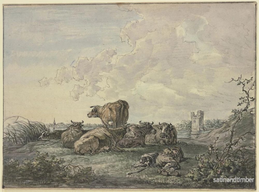 Reproduktion av målningen Bergère endormie och boskap i ett landskap - Jacob van Strij - Bild 2