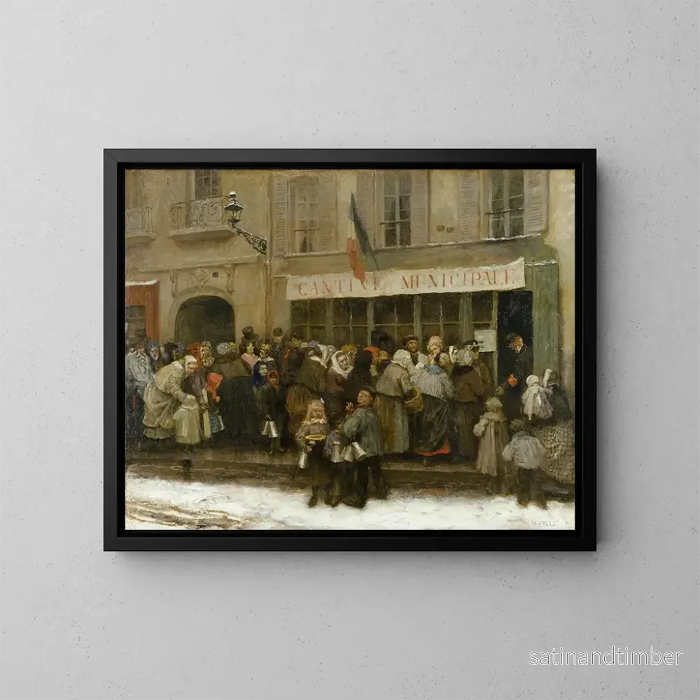 Reproduktion av målningen av den kommunala matsalen under Paris belägring 1870-1871 - Charles-Henri Pille