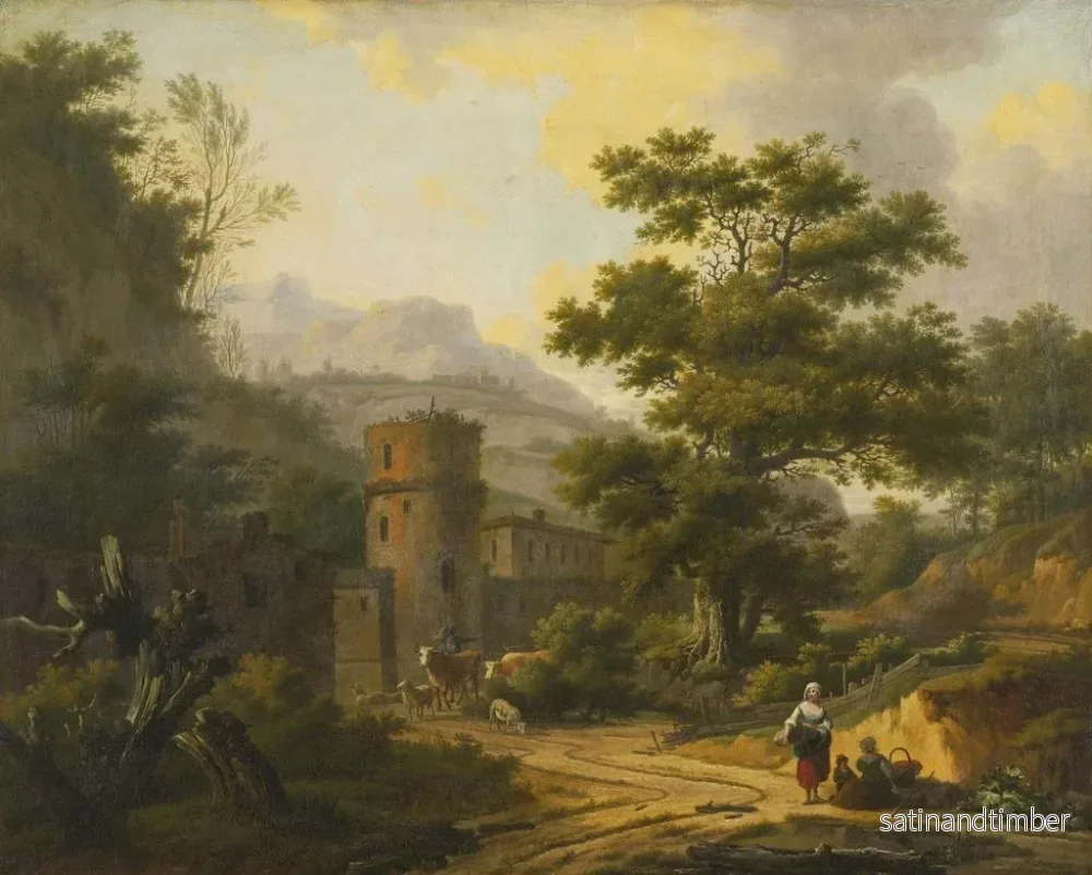Reproduktion av målningen landskapsbild med berg och en by - Frans Swagers - Bild 2